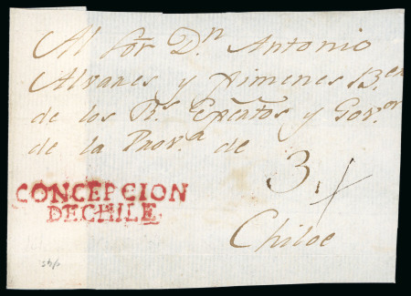 Stamp of Chile » Postal History 1785-1810ca Collection of 30 cover fronts and some wrappers sent during the Colonial mail period,