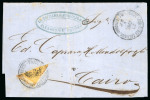 Stamp of Egypt » 1866 First Issue » Issued Stamps 2pi yellow, diagonally bisected example on 1867 entire