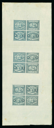 Stamp of Egypt » 1867-69 Penasson » Essays 1867 Essays of V. Penasson: Imperforate three se-tenant sheetlets of four in blue on gummed paper