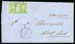 Stamp of Egypt » 1867-69 Penasson » Issued Stamps 20pa Deep blue-green, two singles, tied on 1869 folded