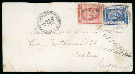Stamp of Egypt » 1867-69 Penasson » Issued Stamps 2pi Blue and 1pi Rose-red, singles, tied on 1871 envelope