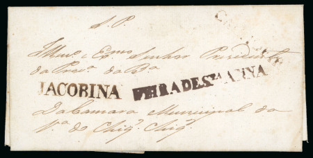 Stamp of Brazil » Postal History 1839 (Aug 20). Official cover endorsed "S.P." with  "Jacobina", Feira de Sta Anna" and "Cachoeira" hs