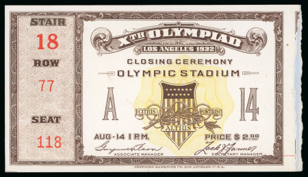 Stamp of Olympics » 1932 Los Angeles 1932 Los Angeles, group of four tickets incl. used Closing Ceremony ticket