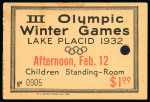Stamp of Olympics » 1932 Lake Placid 1932 Lake Placid pair of daily tickets for the afternoon on Feb 12th, one for a child (buff colour) and one for an adult