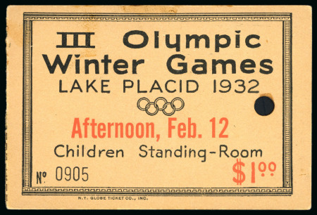 Stamp of Olympics » 1932 Lake Placid 1932 Lake Placid pair of daily tickets for the afternoon on Feb 12th, one for a child (buff colour) and one for an adult