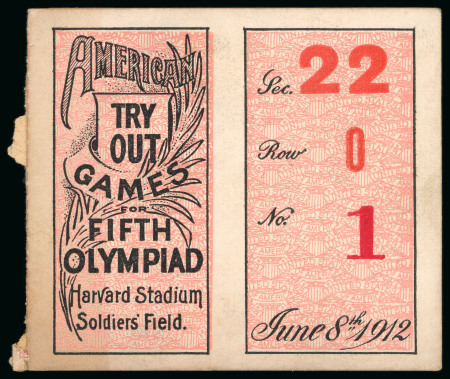 Stamp of Olympics » 1912 Stockholm » Memorabilia 1912 American Try Out Games at Harvard Stadium, ticket stub for June 8th 1912