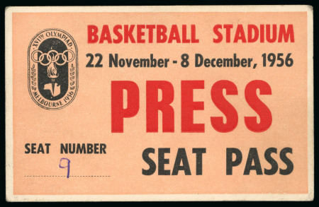 Stamp of Olympics » 1956 Melbourne 1956 Melbourne, group of five tickets and a Press Pass for the Basketball stadium