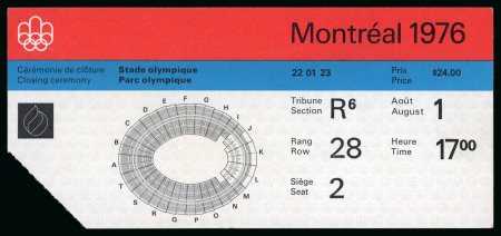 Stamp of Olympics » 1976 Montreal 1976 Montreal, group of 15 used tickets and 1 unused, incl. Closing Ceremony