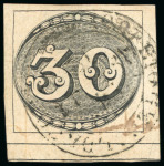 Stamp of Brazil » 1843 Bull's Eyes 1843, 30r black, worn impression, semi-xiphopagus on thick paper used