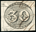 Stamp of Brazil » 1843 Bull's Eyes 1843, 30r black, worn impression, cancelled by "Cidade/De Campos"