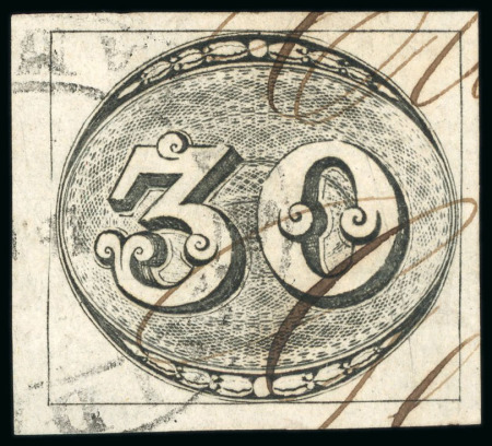 Stamp of Brazil » 1843 Bull's Eyes 1843, 30r black, worn impression, cancelled by "Cidade/De Campos"