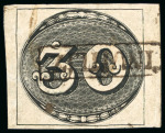 Stamp of Brazil » 1843 Bull's Eyes 1843, 30r black, worn impression, framed "Inutilz." hs from Sao Paulo