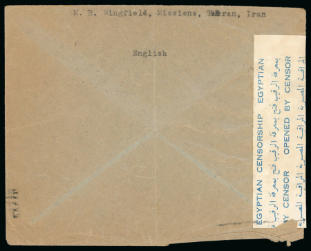 1940 envelope from a mission in Tehran to Egypt