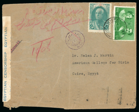 Stamp of Persia » 1925-1941 Riza Khan Pahlavi Shah (SG 602-O849) 1940 envelope from a mission in Tehran to Egypt