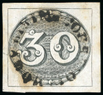 Stamp of Brazil » 1843 Bull's Eyes 1843, 30r black, worn impression, "Correio D' Mogy Mirim" rimless circle 
