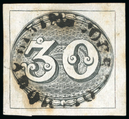 Stamp of Brazil » 1843 Bull's Eyes 1843, 30r black, worn impression, "Correio D' Mogy Mirim" rimless circle 