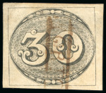 Stamp of Brazil » 1843 Bull's Eyes 1843, 30r black, worn impression, framed "Porto Feliz" 