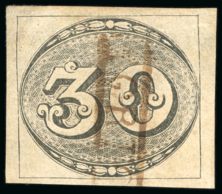 Stamp of Brazil » 1843 Bull's Eyes 1843, 30r black, worn impression, framed "Porto Feliz" 