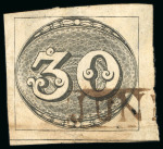 Stamp of Brazil » 1843 Bull's Eyes 1843, 30r black, intermediate impression, Jundiahy cancellation