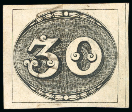 Stamp of Brazil » 1843 Bull's Eyes 1843, 30r black, early impression, "S.I.DECAMPOS" straight-line