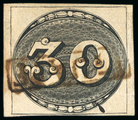 Stamp of Brazil » 1843 Bull's Eyes 1843, 30r black, early impression, "IGUAPE" hs in brown