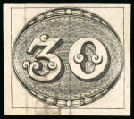 Stamp of Brazil » 1843 Bull's Eyes 1843, 30r black, intermediate impression, "BARREIRO" hs 