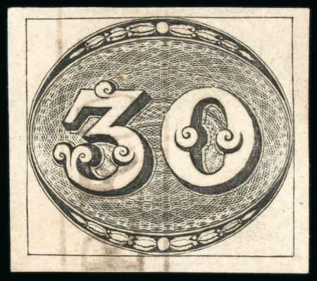Stamp of Brazil » 1843 Bull's Eyes 1843, 30r black, intermediate impression, "BARREIRO" hs 