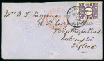 Stamp of Japan » 1874, Cherry Blossoms, Foreign Paper, with syllabics 1874, 20 sen deep reddish violet syll. 5, on cover