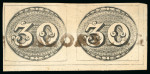 Stamp of Brazil » 1843 Bull's Eyes 1843, 30r black, worn impression, pair from the lower right corner of the sheet, "7 LAGOAS" straight-line