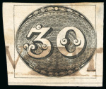 Stamp of Brazil » 1843 Bull's Eyes 1843, 30r black, intermediate impression, "Va DEPITANGUY" straight-line