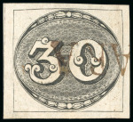 Stamp of Brazil » 1843 Bull's Eyes 1843, 30r black, intermediate impression,  "SABARÁ" straight line