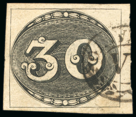 Stamp of Brazil » 1843 Bull's Eyes 1843, 30r black, early impression, black "OLIVEIRA/Va" double oval