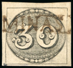 Stamp of Brazil » 1843 Bull's Eyes 1843, 30r black, worn impression, "MINAS NOVAS" straight-line 