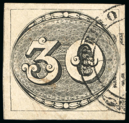 Stamp of Brazil » 1843 Bull's Eyes Bahia (BA) 1843, 30r black, worn impression, large