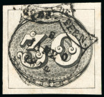 Stamp of Brazil » 1843 Bull's Eyes 1843, 30r black, worn impression, Pernambuco 'shield' ds