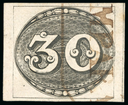 Stamp of Brazil » 1843 Bull's Eyes 1843, 30r black, intermediate impression, octagonal "GRAMPARÁ" hs in brown