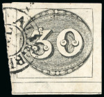 Stamp of Brazil » 1843 Bull's Eyes 1843, 30r black, worn impression, semi-xiphopagus used at Porto Alegre