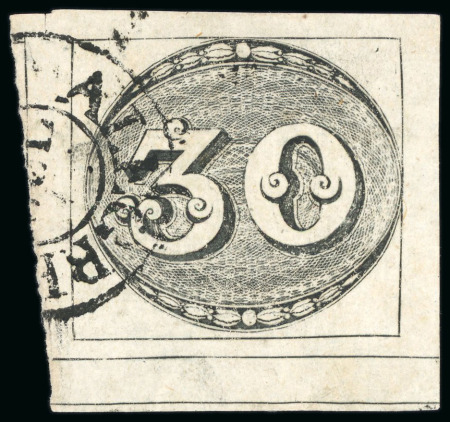 Stamp of Brazil » 1843 Bull's Eyes 1843, 30r black, worn impression, semi-xiphopagus used at Porto Alegre