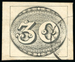 Stamp of Brazil » 1843 Bull's Eyes 1843, 30r black, worn impression, "RIO GRANDE/(year)" cds 