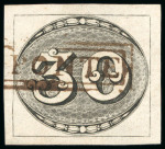 Stamp of Brazil » 1843 Bull's Eyes 1843, 30r black, worn impression, "MEYA-PONTE" double-framed hs