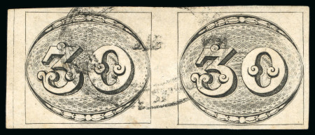 Stamp of Brazil » 1843 Bull's Eyes 1843, 30r black, worn impression, horizontal pair with "CIDADE/DE/CAMPOS" double oval 