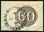 Stamp of Brazil » 1843 Bull's Eyes Rio de Janeiro (RJ) 1843, 60r black, early impression, marginal example on piece