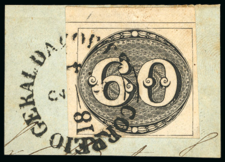 Stamp of Brazil » 1843 Bull's Eyes Rio de Janeiro (RJ) 1843, 60r black, early impression, marginal example on piece