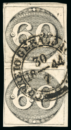 Stamp of Brazil » 1843 Bull's Eyes 1843, 60r black, early impression, vertical pair used