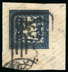 Stamp of Japan » 1871, Dragons mon unit, imperforate 1871, 100 mon dark steel-blue plate 1 earliest printing, cancelled by the rare "Eguchi" type postmark