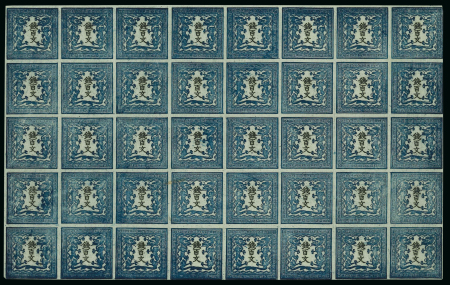 Stamp of Japan » 1871, Dragons mon unit, imperforate 1871, 100 mon plate 1, intermediate printing, full sheet of 40, unused