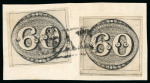 Stamp of Brazil » 1843 Bull's Eyes 1843, 60r black, worn impression, two on piece used at Ceará