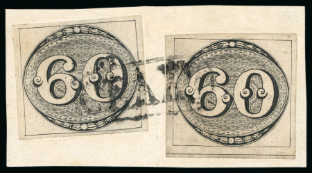 Stamp of Brazil » 1843 Bull's Eyes 1843, 60r black, worn impression, two on piece used at Ceará
