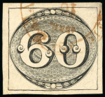 Stamp of Brazil » 1843 Bull's Eyes 1843, 60r black, worn impression, good even margins