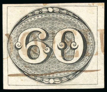 Stamp of Brazil » 1843 Bull's Eyes 1843, 60r black, worn impression, "V.D.QUELUZ" straight-line 